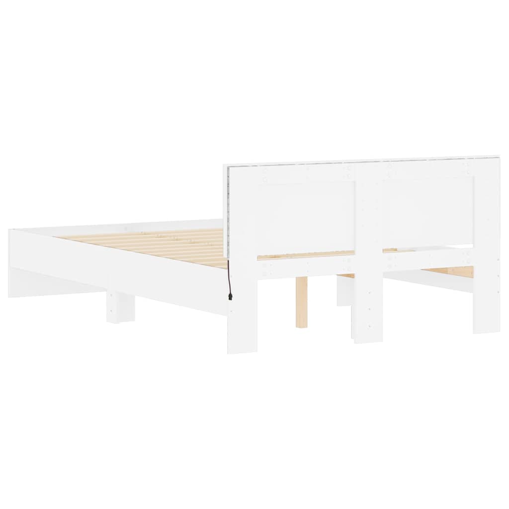 sengeramme med sengegavl og LED-lys 140x200 cm hvid