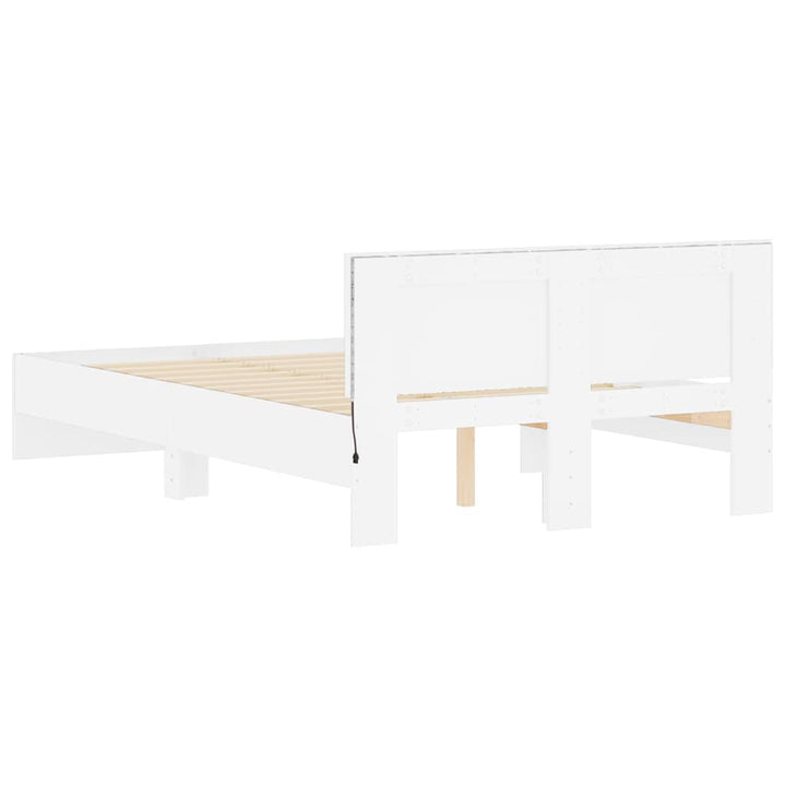 sengeramme med sengegavl og LED-lys 140x200 cm hvid