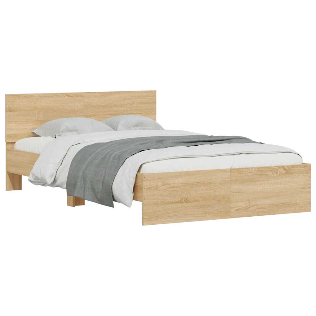 sengeramme med sengegavl og LED-lys 140x200 cm sonoma-eg