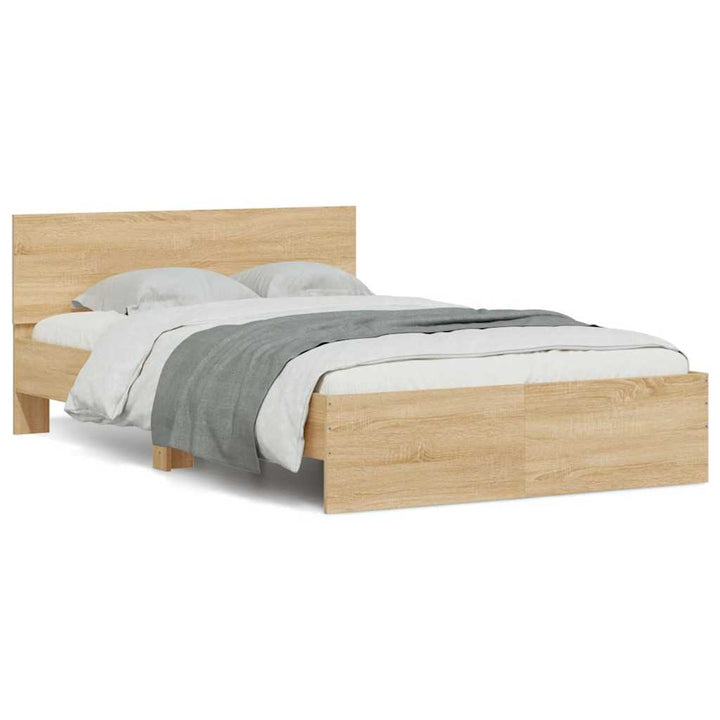 sengeramme med sengegavl og LED-lys 140x200 cm sonoma-eg