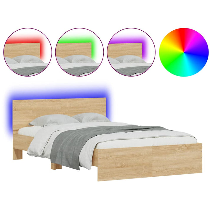 sengeramme med sengegavl og LED-lys 120x200 cm sonoma-eg
