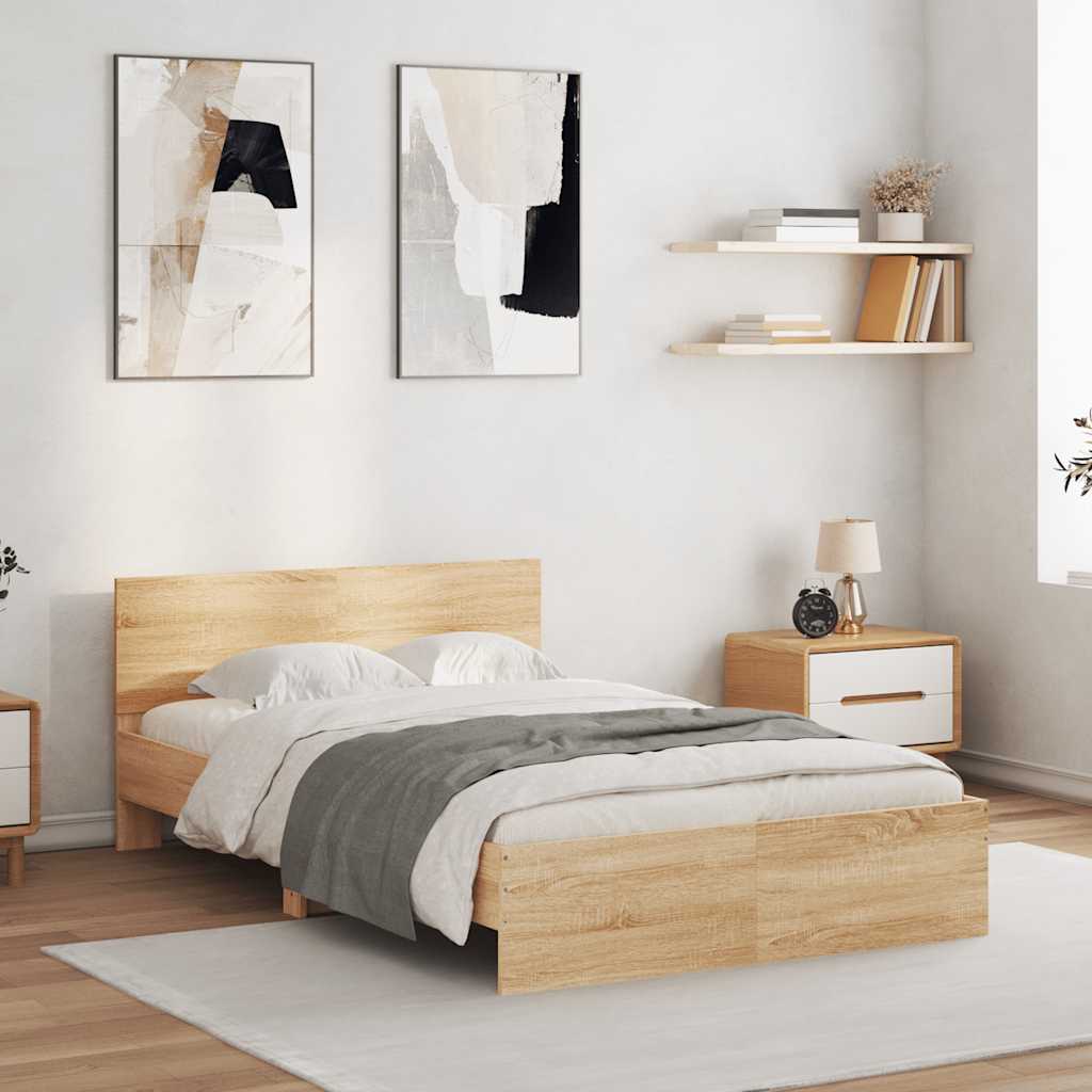 sengeramme med sengegavl og LED-lys 120x200 cm sonoma-eg
