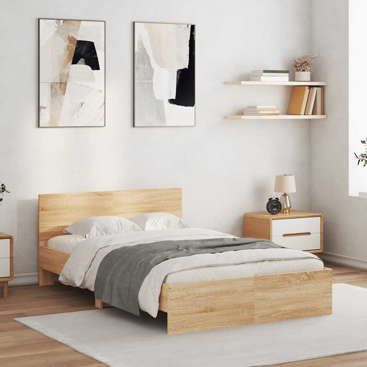 sengeramme med sengegavl og LED-lys 120x200 cm sonoma-eg