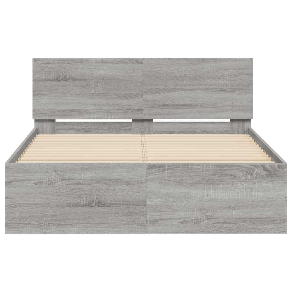 sengeramme med sengegavl og LED-lys 120x200 cm grå sonoma-eg