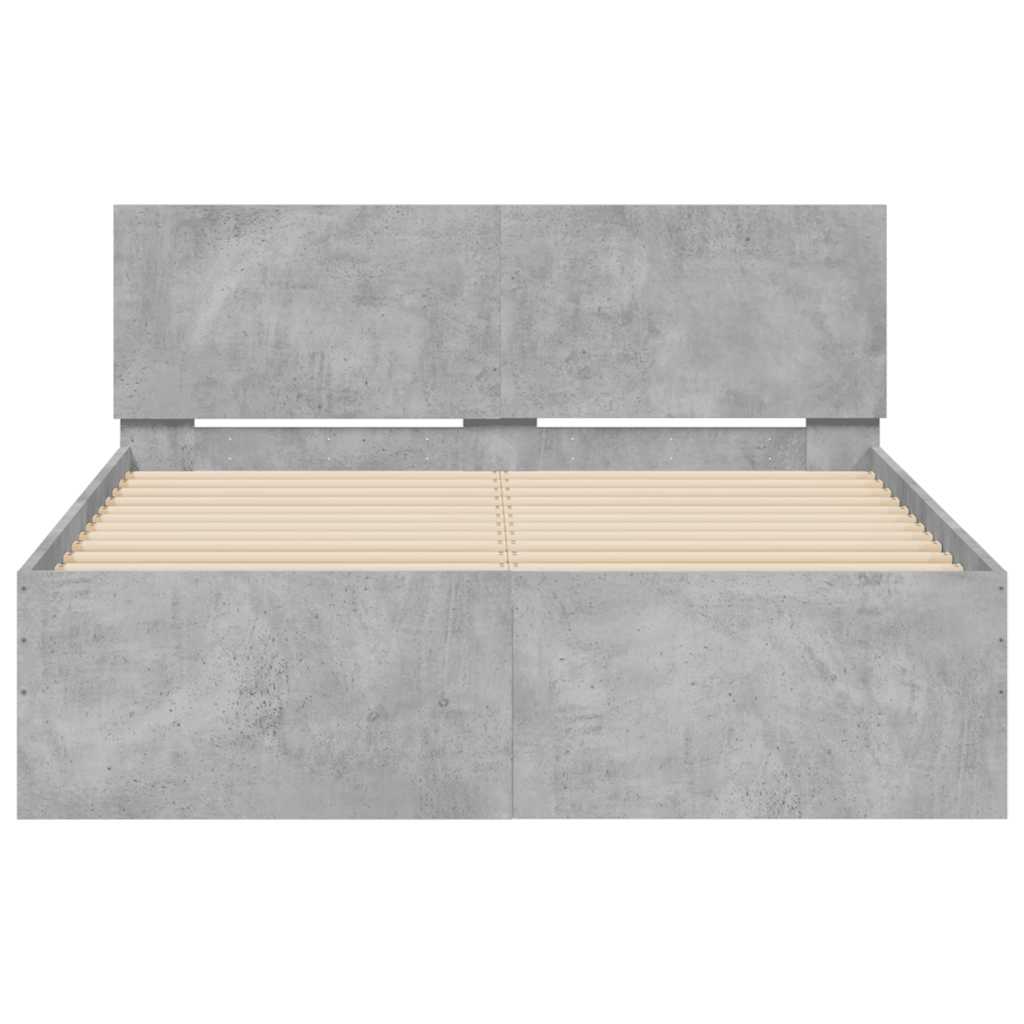 sengeramme med sengegavl og LED-lys 140x190 cm betongrå