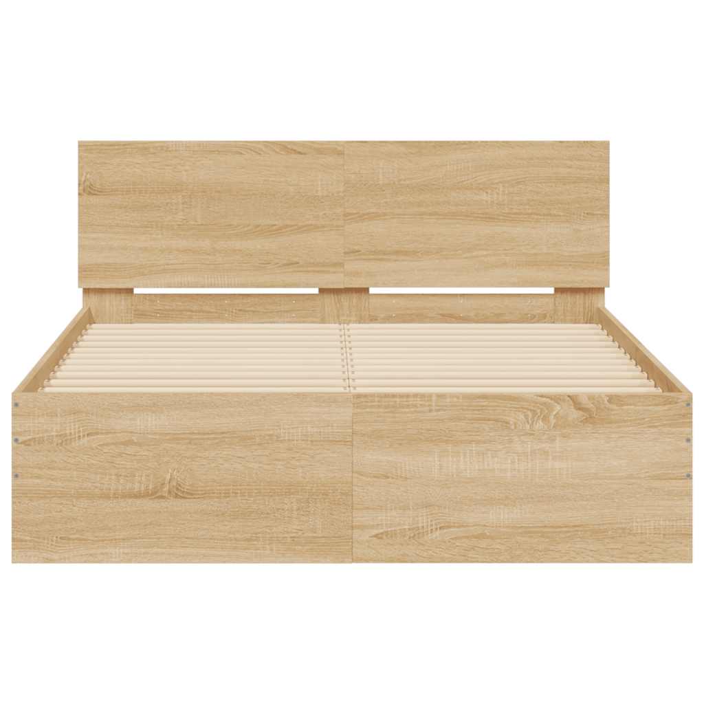 sengeramme med sengegavl og LED-lys 135x190 cm sonoma-eg