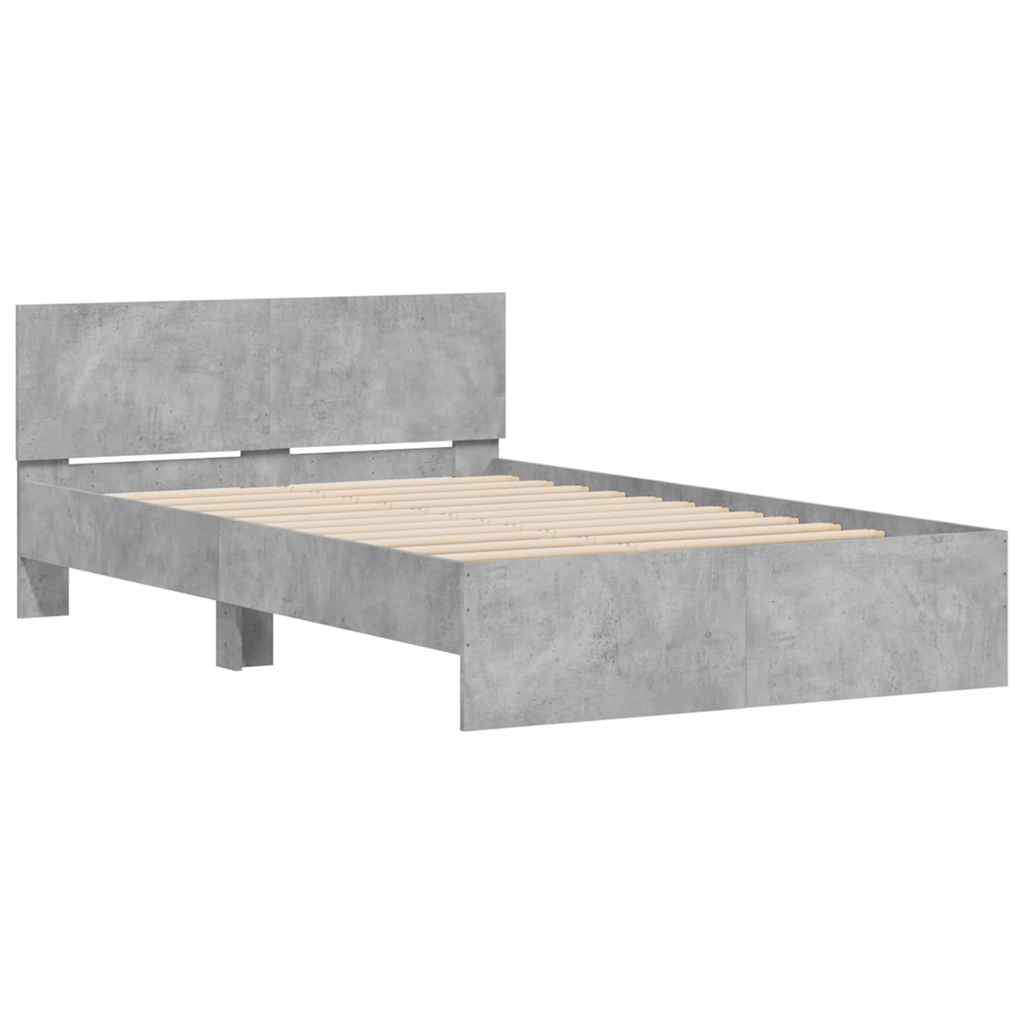 sengeramme med sengegavl og LED-lys 135x190 cm betongrå