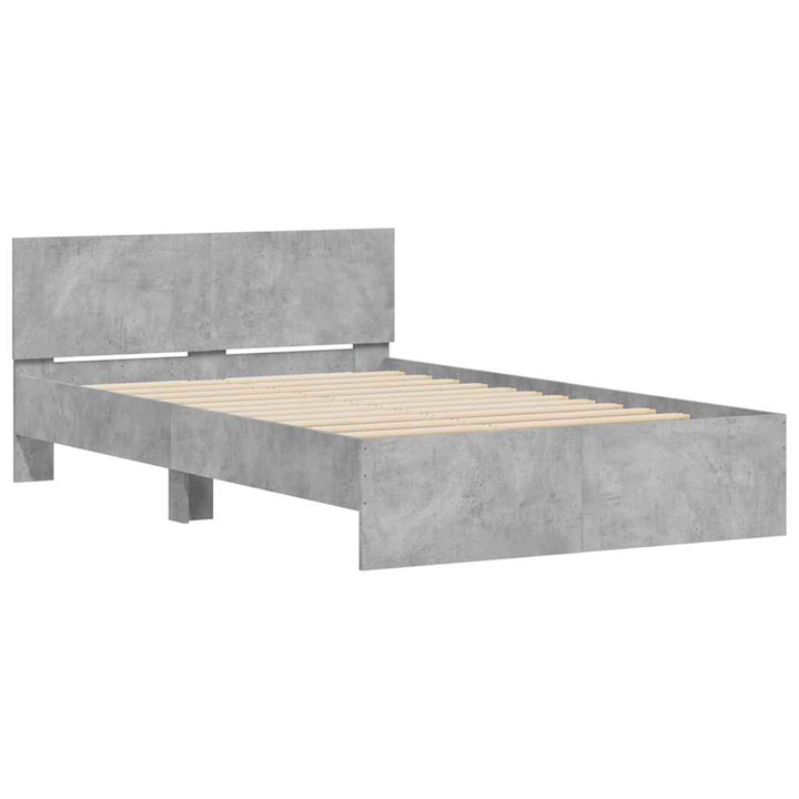 sengeramme med sengegavl og LED-lys 135x190 cm betongrå