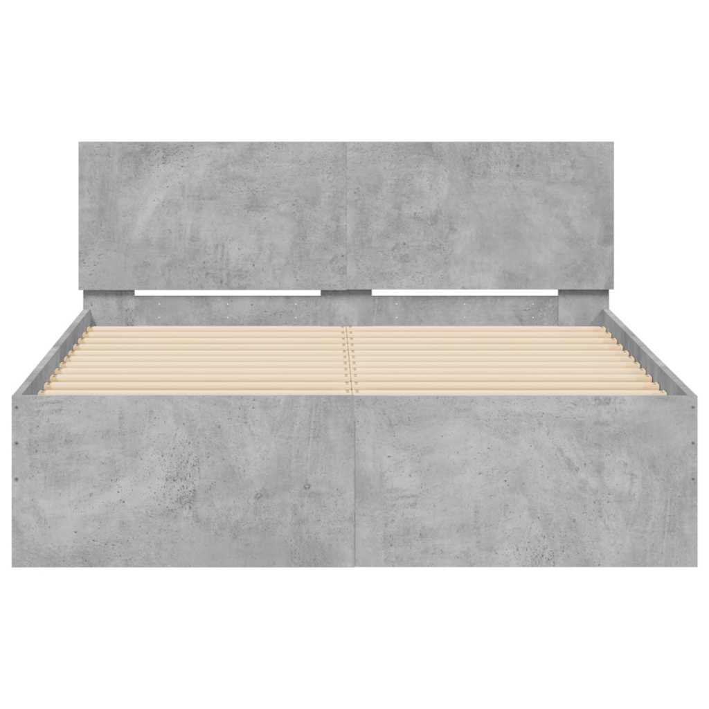 sengeramme med sengegavl og LED-lys 135x190 cm betongrå