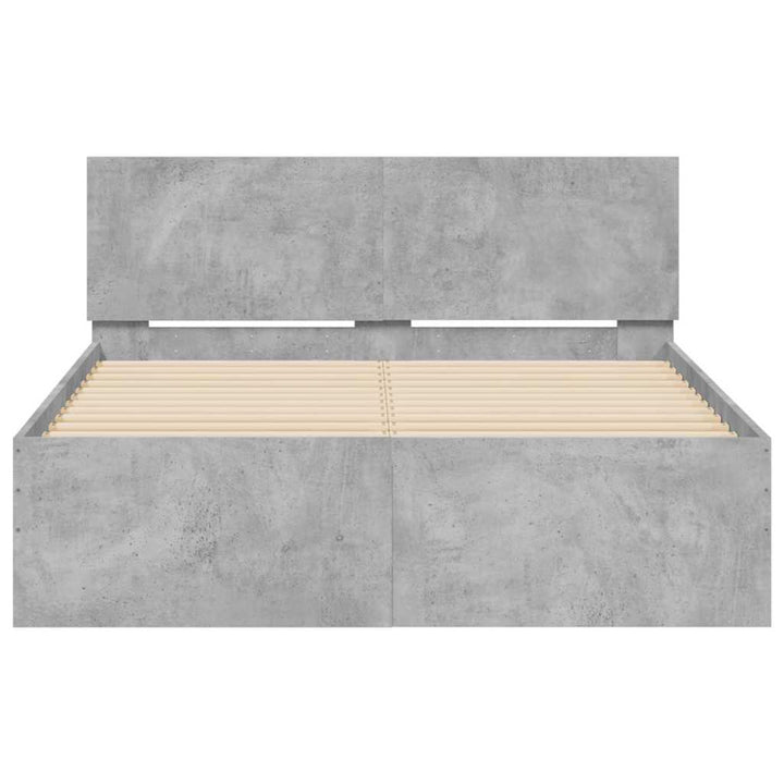 sengeramme med sengegavl og LED-lys 135x190 cm betongrå