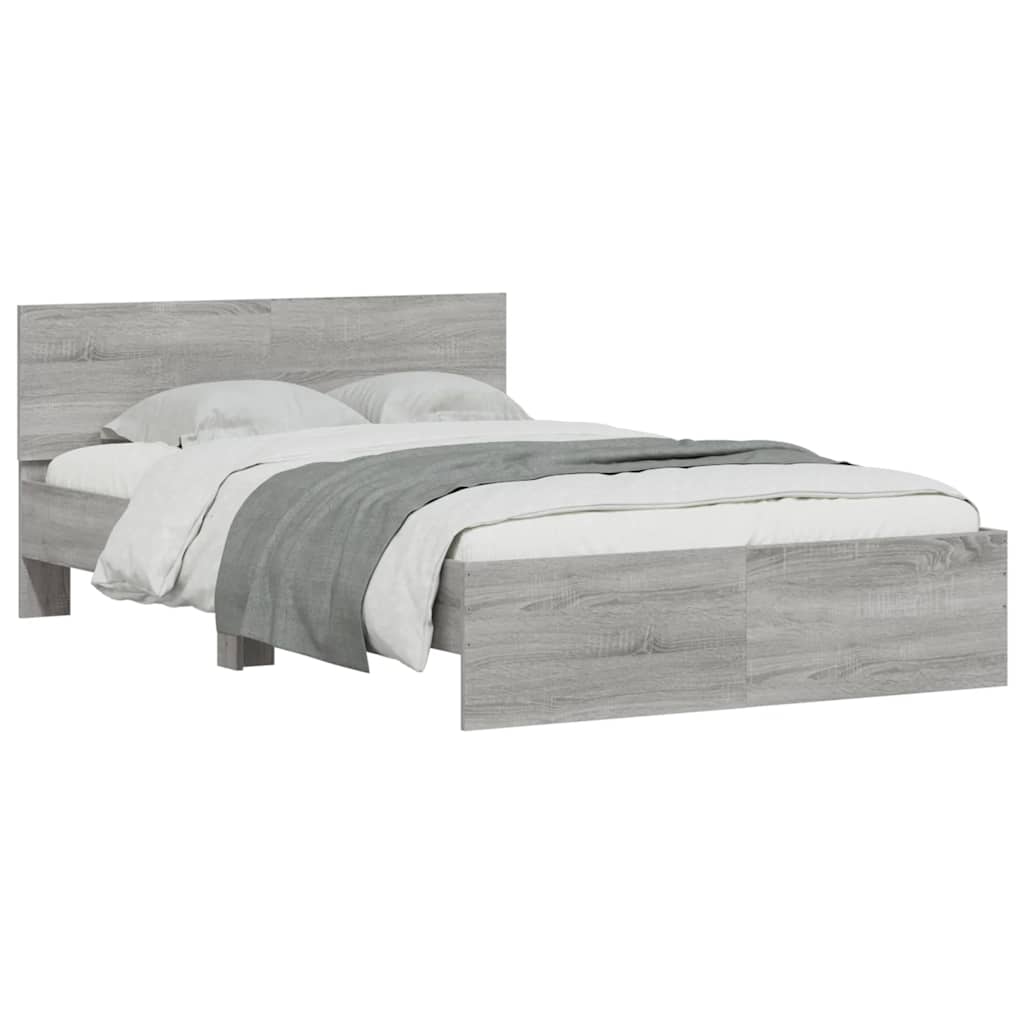 sengeramme med sengegavl og LED-lys 135x190 cm grå sonoma-eg