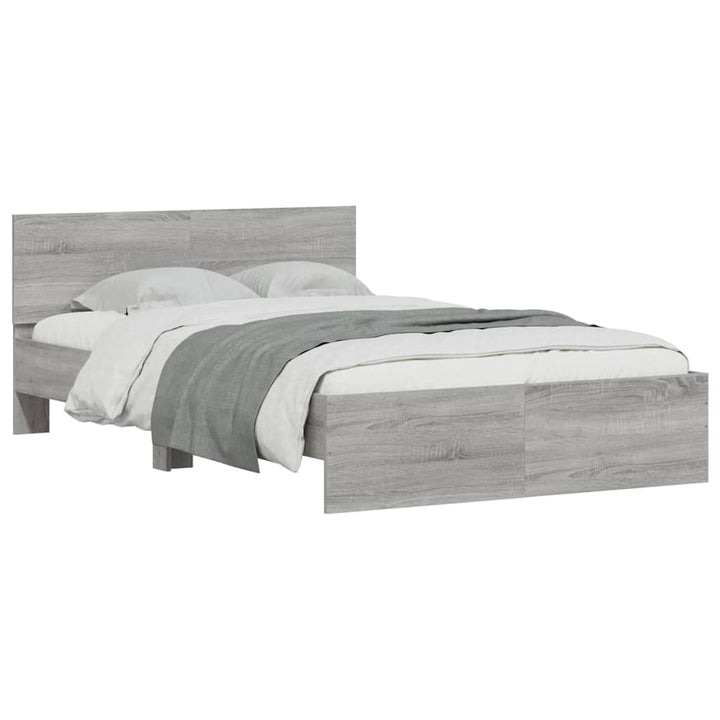 sengeramme med sengegavl og LED-lys 135x190 cm grå sonoma-eg
