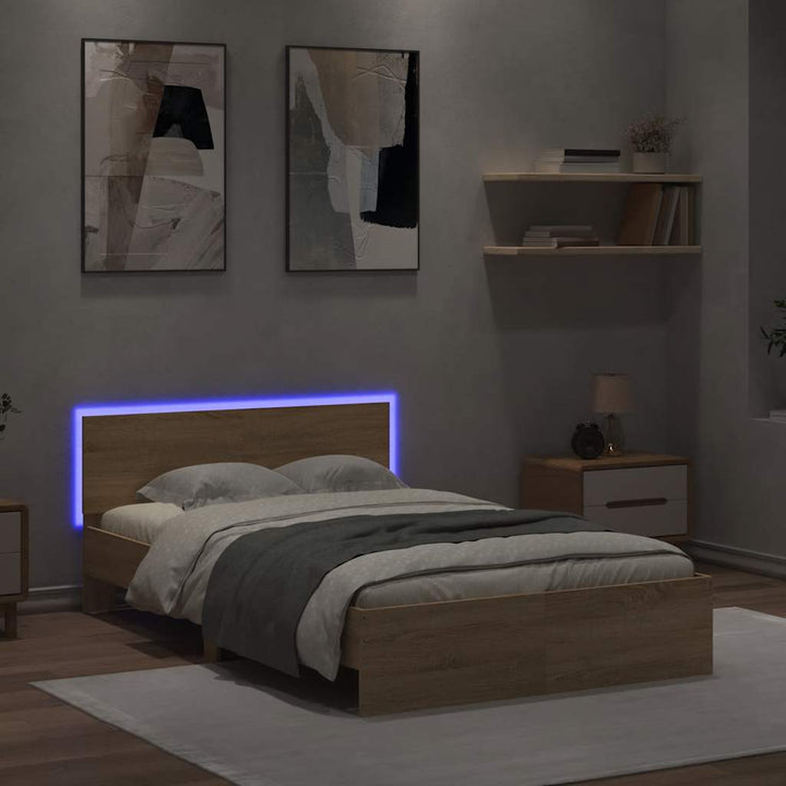 sengeramme med sengegavl og LED-lys 120x190 cm sonoma-eg