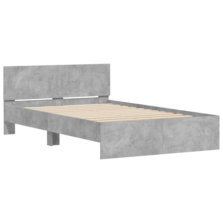 sengeramme med sengegavl og LED-lys 120x190 cm betongrå