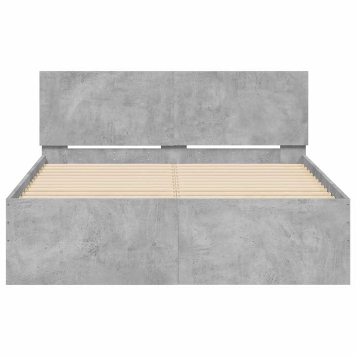 sengeramme med sengegavl og LED-lys 120x190 cm betongrå