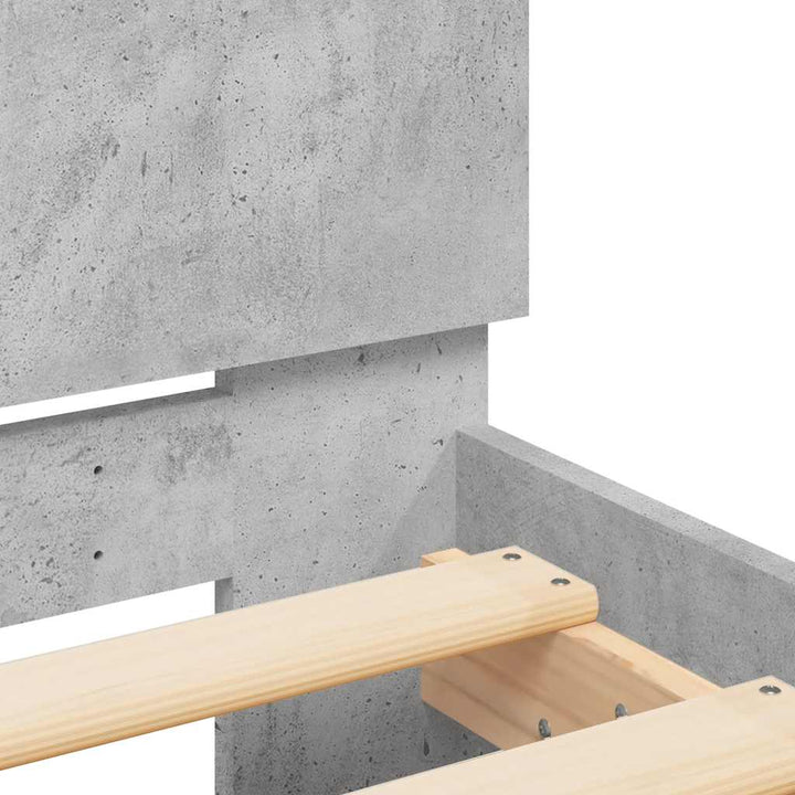 sengeramme med sengegavl og LED-lys 120x190 cm betongrå