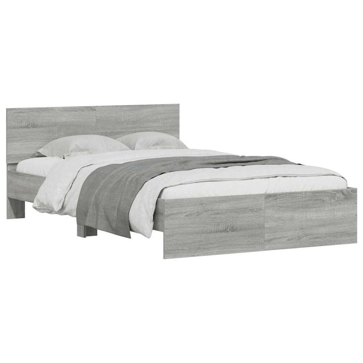 sengeramme med sengegavl og LED-lys 120x190 cm grå sonoma-eg