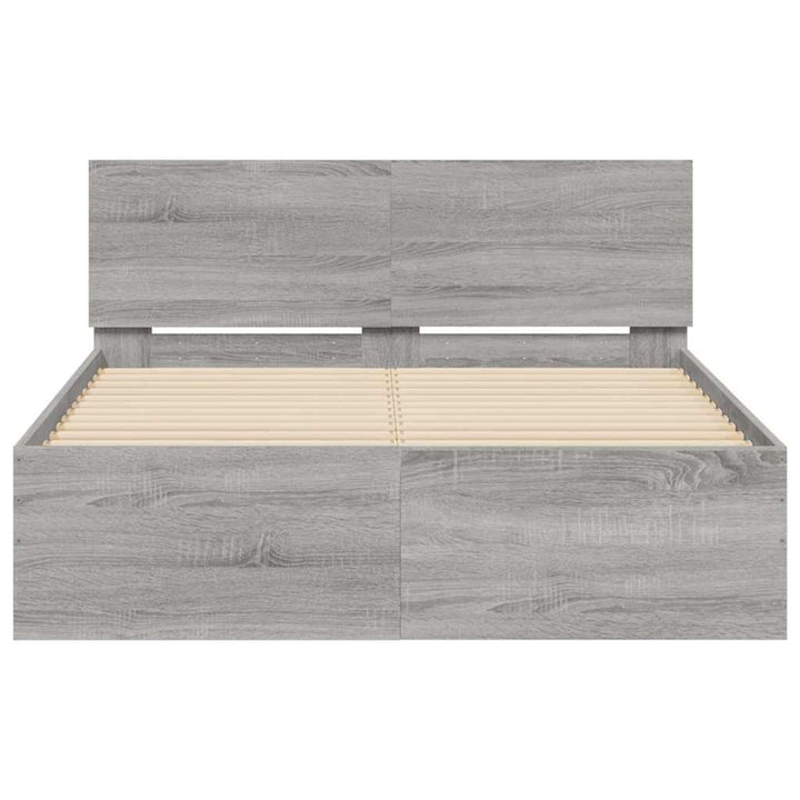 sengeramme med sengegavl og LED-lys 120x190 cm grå sonoma-eg