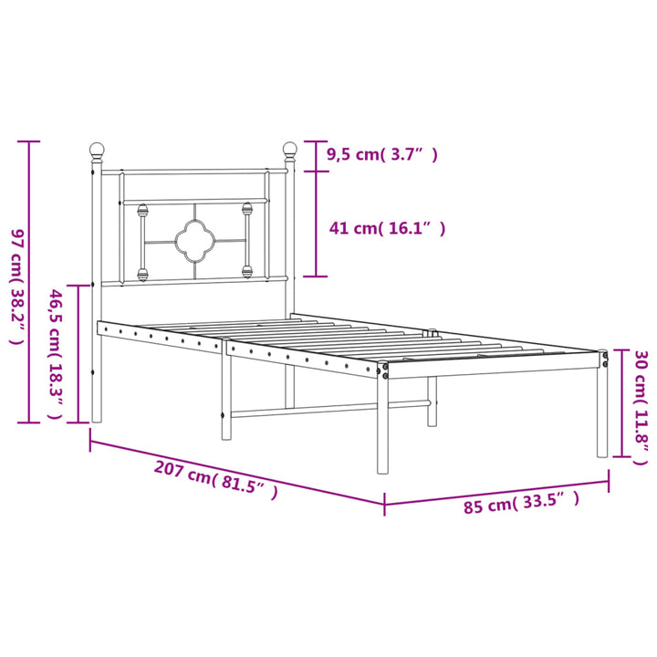 sengeramme med sengegavl 80x200 cm metal sort
