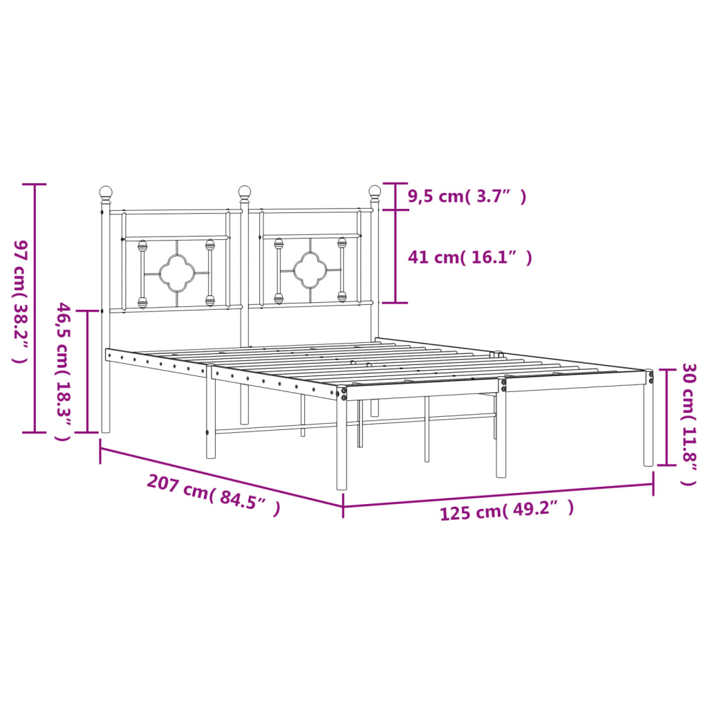 sengeramme med sengegavl 120x200 cm metal sort