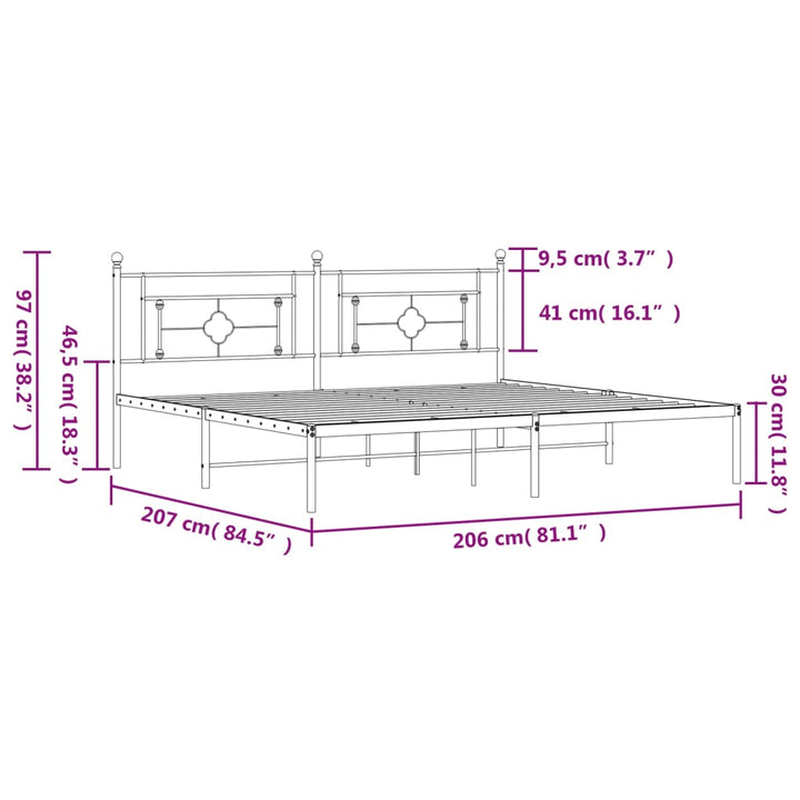 sengeramme med sengegavl 200x200 cm metal sort