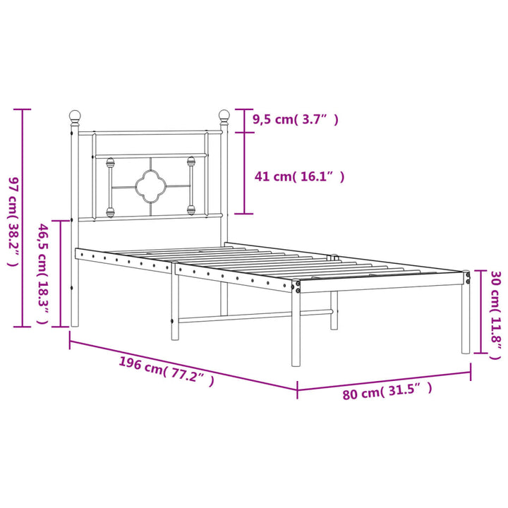 sengeramme uden madras med hovedgærde 75x190 cm hvid