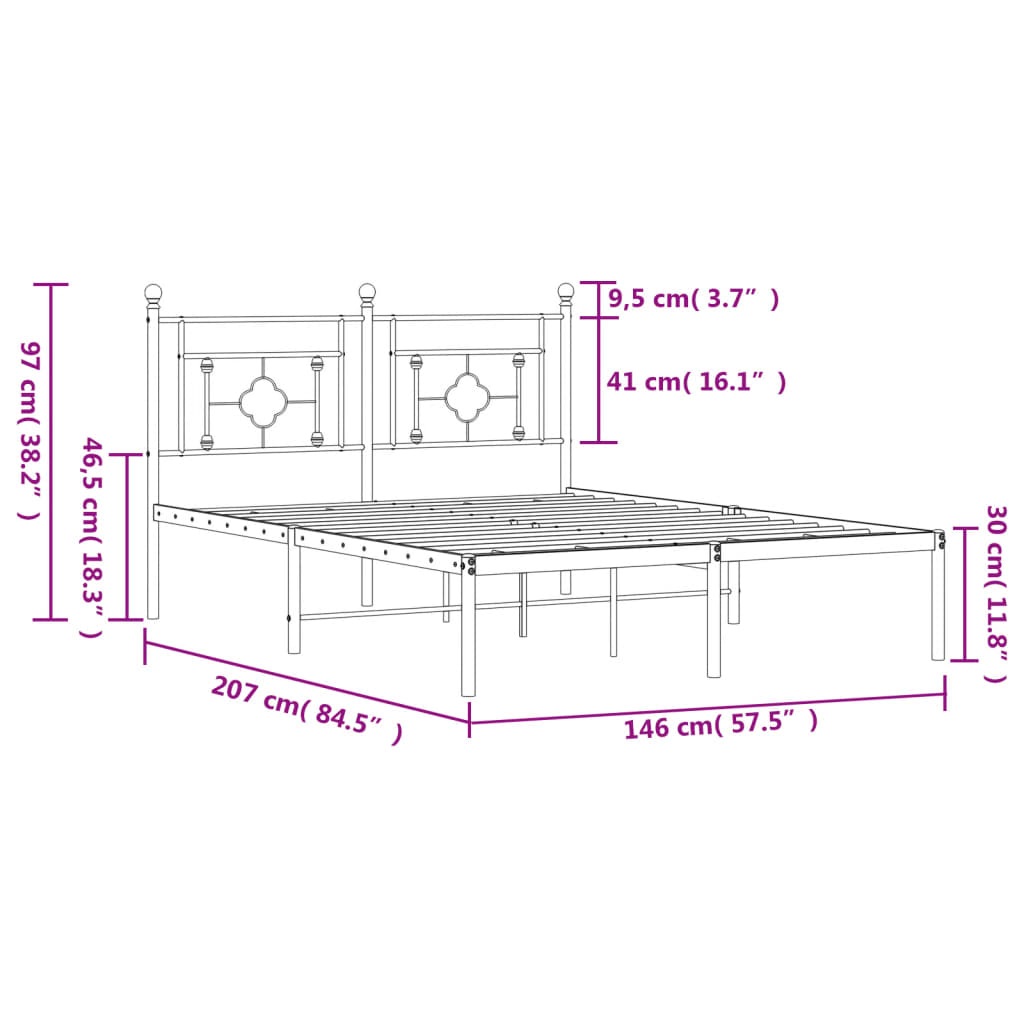 sengeramme med sengegavl 140x200 cm metal hvid
