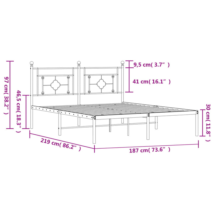 sengeramme med sengegavl 183x213 cm metal hvid