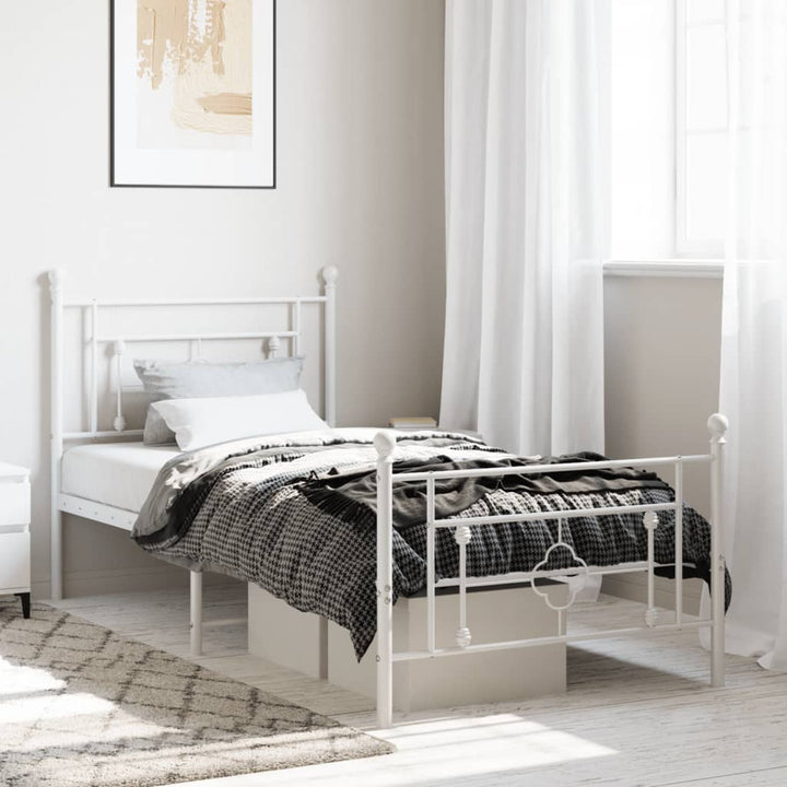 sengeramme med sengegavl og fodgærde 100x190 cm metal hvid