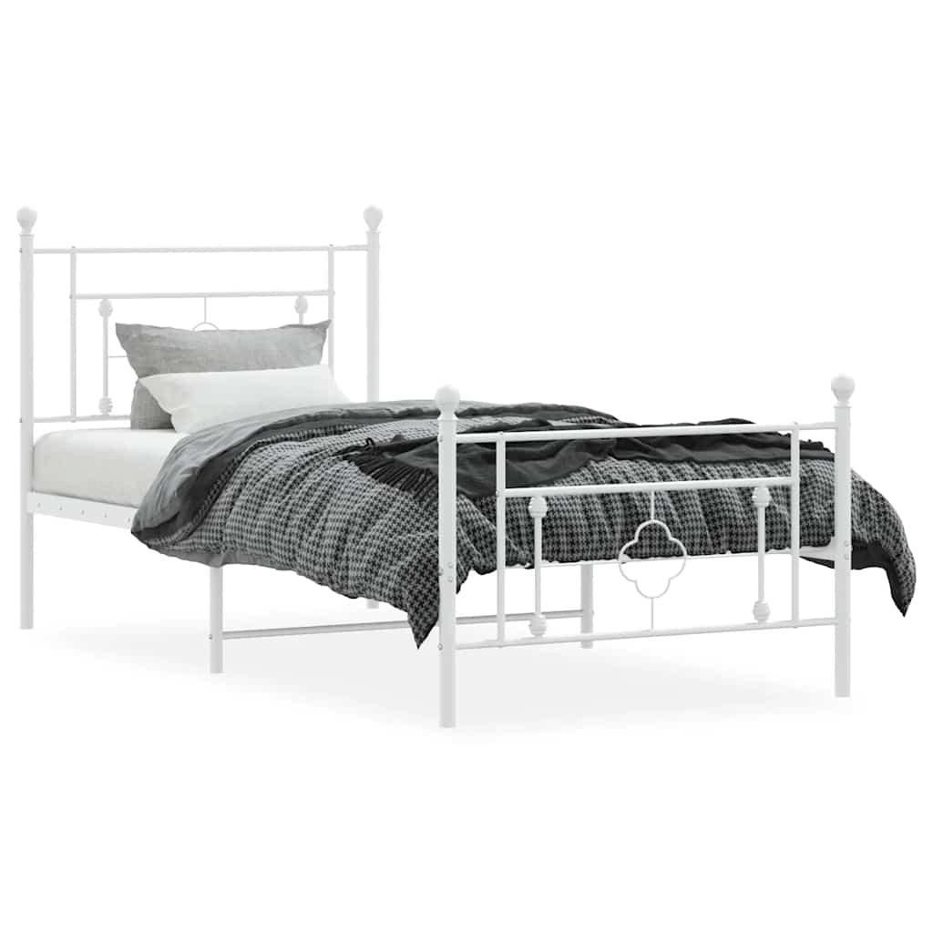 sengeramme med sengegavl og fodgærde 100x200 cm metal hvid