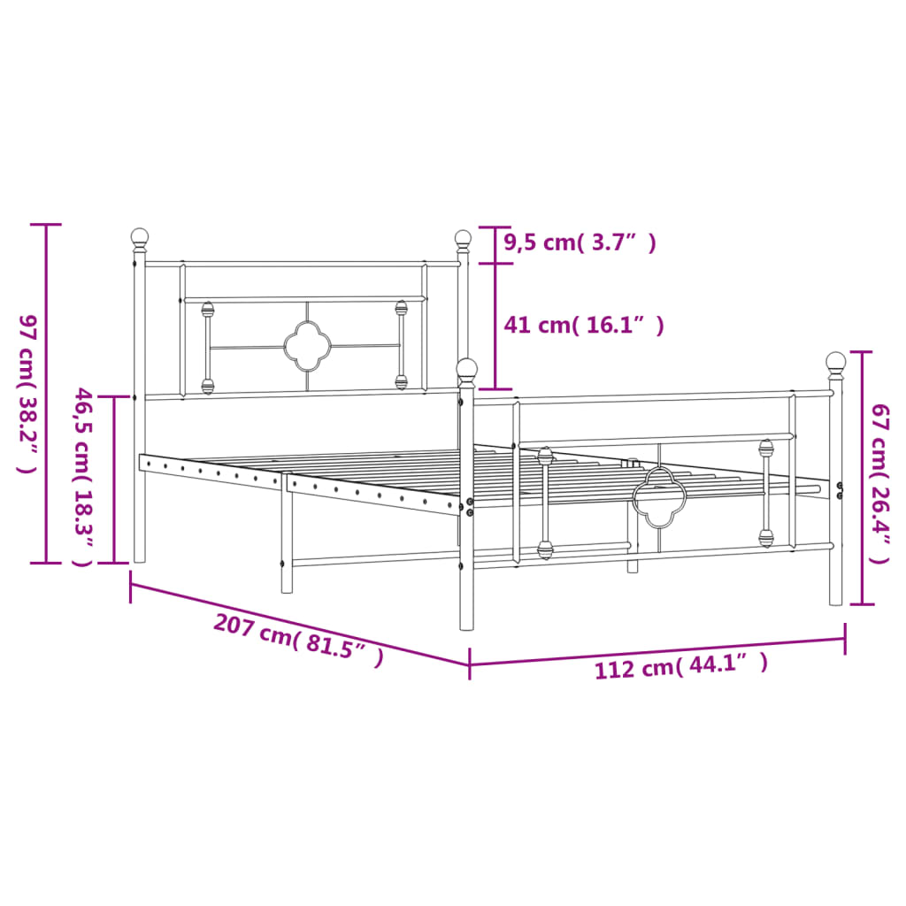 sengeramme med sengegavl og fodgærde 107x203 cm metal hvid
