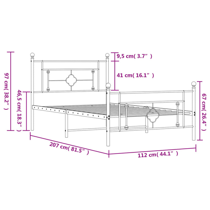sengeramme med sengegavl og fodgærde 107x203 cm metal hvid