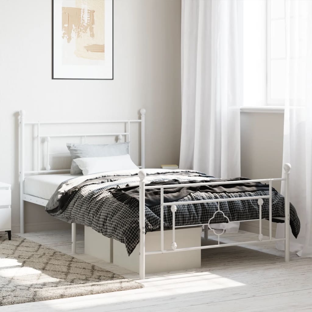 sengeramme med sengegavl og fodgærde 107x203 cm metal hvid