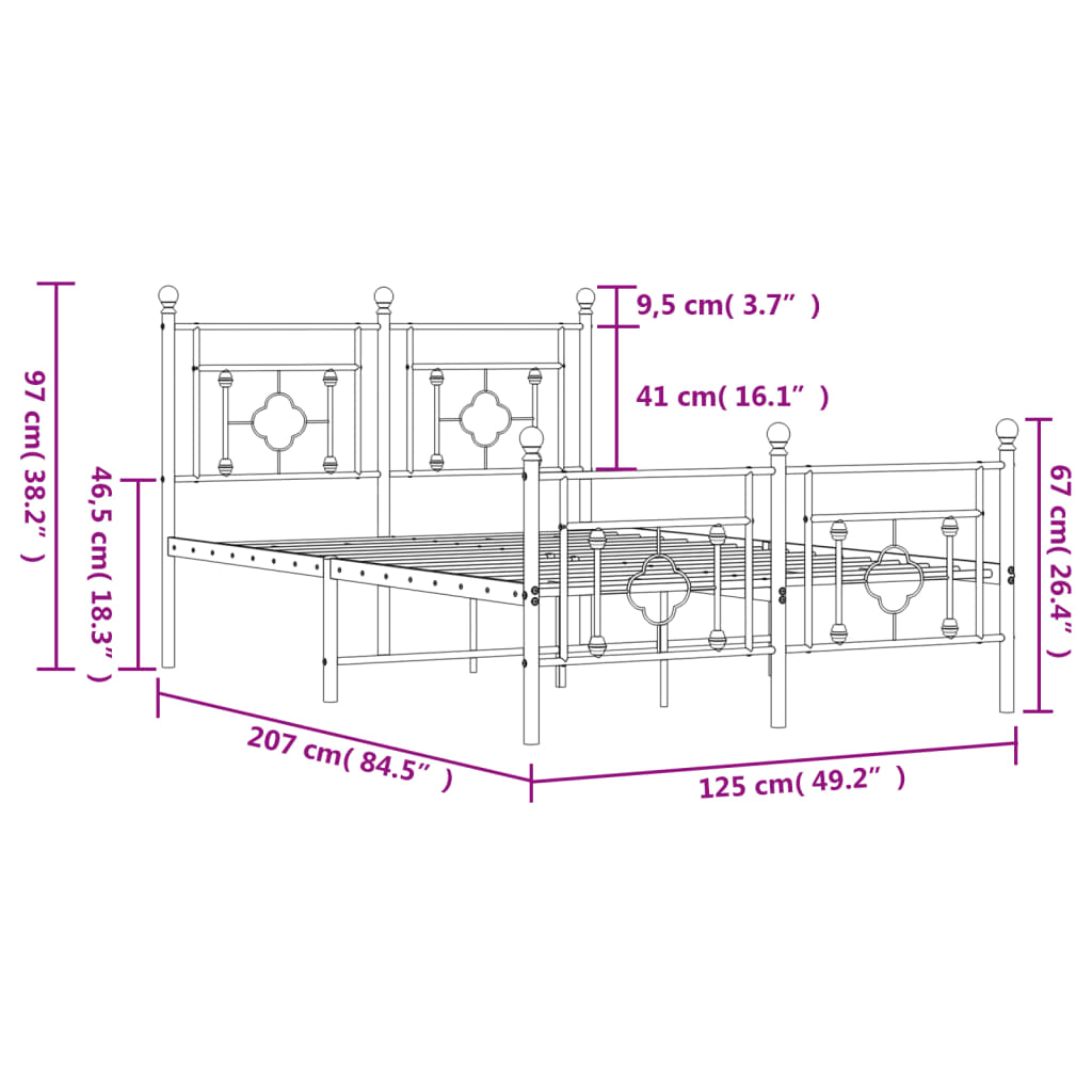 sengeramme med sengegavl og fodgærde 120x200 cm metal hvid