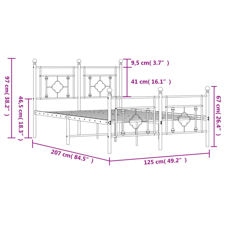 sengeramme med sengegavl og fodgærde 120x200 cm metal hvid