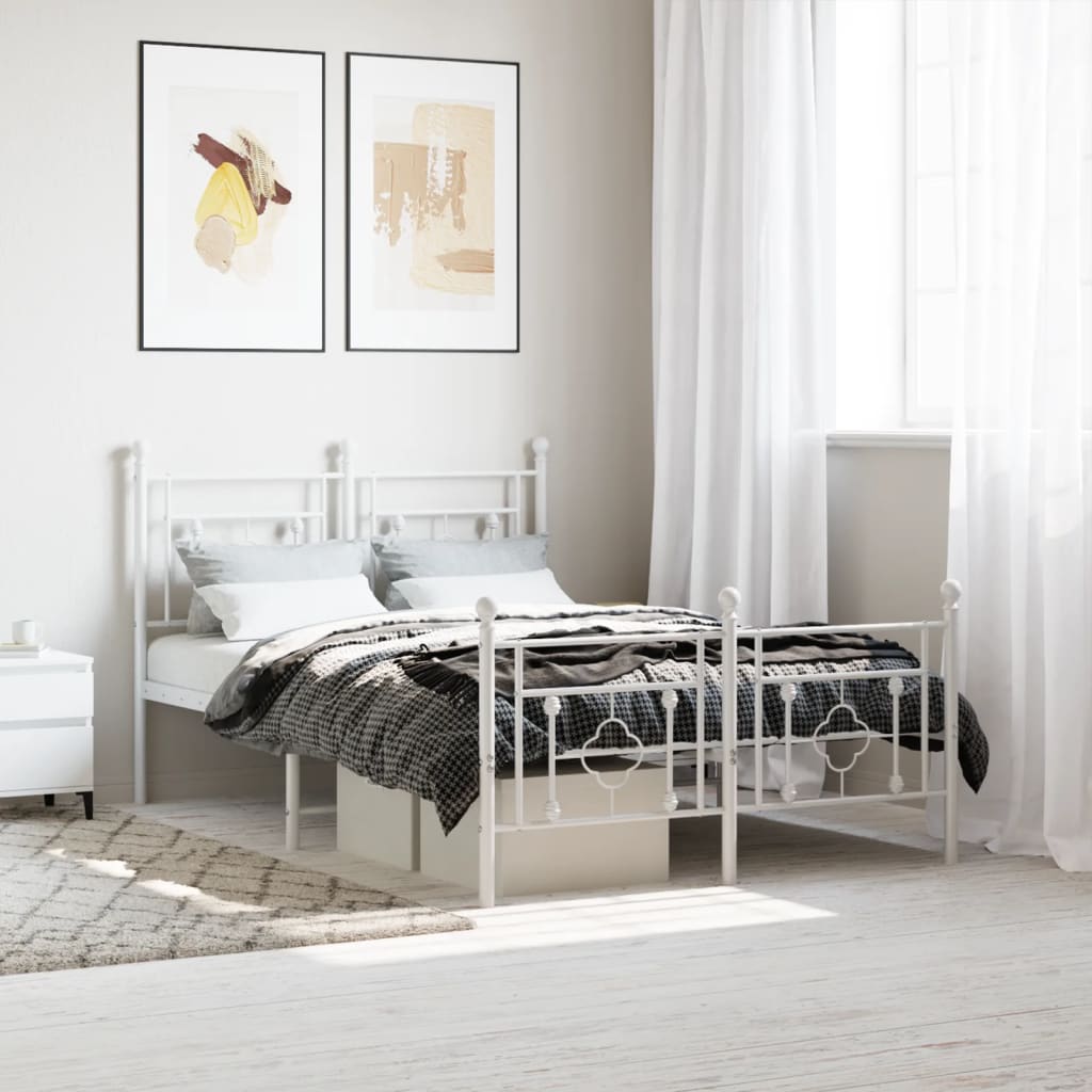 sengeramme med sengegavl og fodgærde 120x200 cm metal hvid