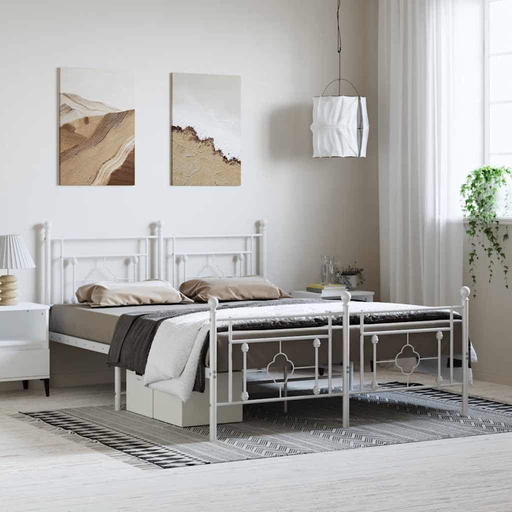 sengeramme med sengegavl og fodgærde 150x200 cm metal hvid
