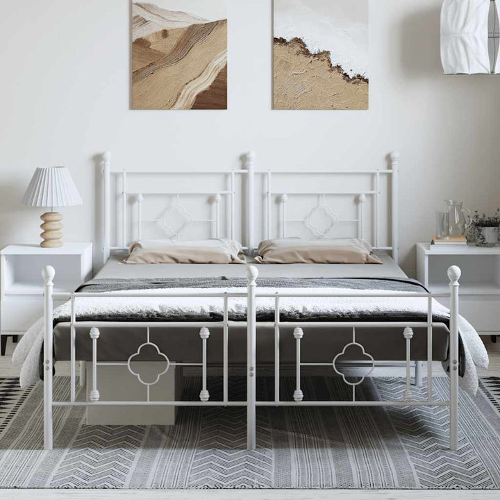 sengeramme med sengegavl og fodgærde 193x203 cm metal hvid