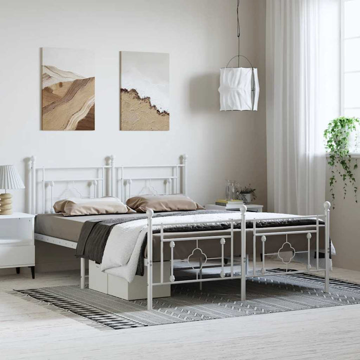sengeramme med sengegavl og fodgærde 193x203 cm metal hvid