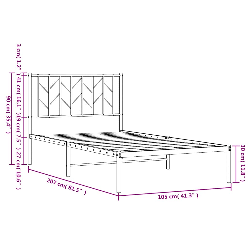 sengeramme med sengegavl 100x200 cm metal sort