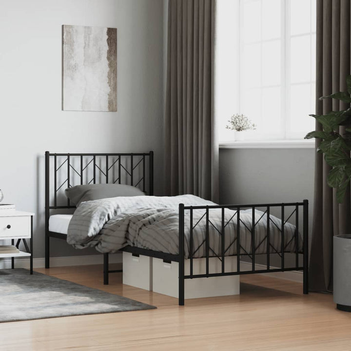 sengeramme med sengegavl og fodgærde 90x190 cm metal sort