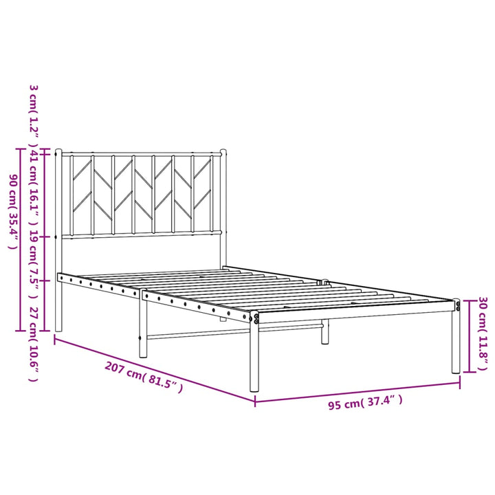 sengeramme med sengegavl 90x200 cm metal hvid