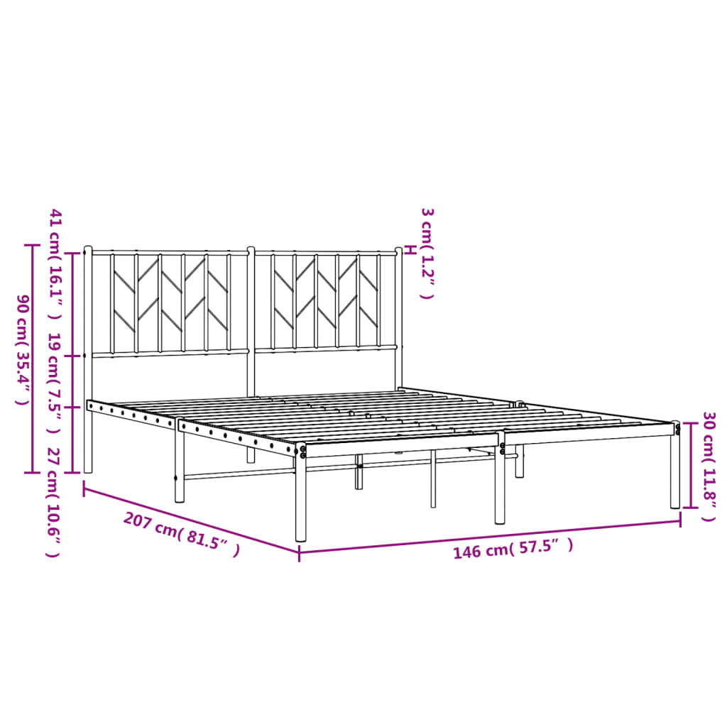 sengeramme med sengegavl 140x200 cm metal hvid