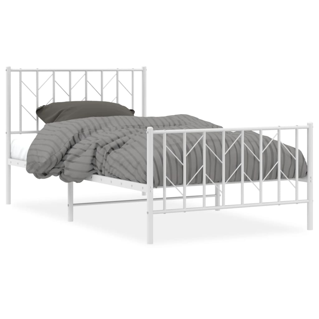sengeramme med sengegavl og fodgærde 100x190 cm metal hvid