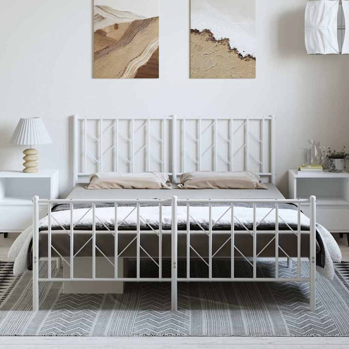 sengeramme med sengegavl og fodgærde 193x203 cm metal hvid
