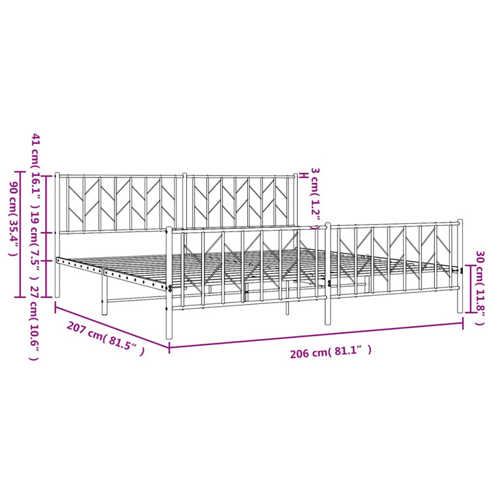 sengeramme med sengegavl og fodgærde 200x200 cm metal hvid