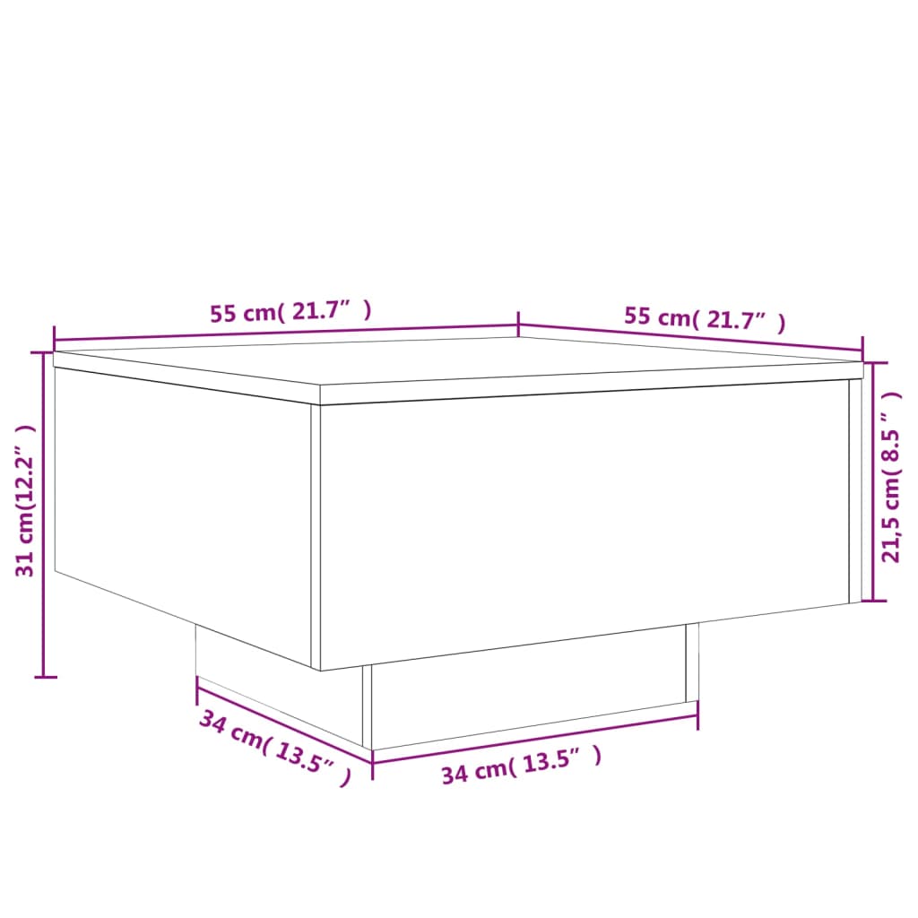sofabord 55x55x31 cm konstrueret træ hvid