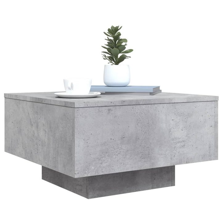 sofabord med LED-lys 55x55x31 cm betongrå