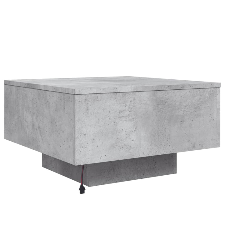 sofabord med LED-lys 55x55x31 cm betongrå
