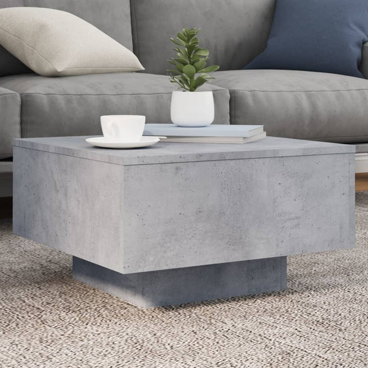 sofabord med LED-lys 55x55x31 cm betongrå